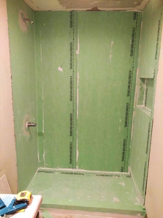 Green Trugard Waterproofing Installed in a Waterproof Shower