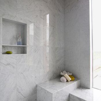 Gray Marble Tile Shower Niche with Shelf - Transitional - Bathroom