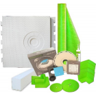 56" x 60" Offset Drain Placement Shower Kit with 165 Sqft Roll, 60" Shower Curb, Corners, Sealant, 4'' Square Drain Kit with Flange, and Drain Grate Included